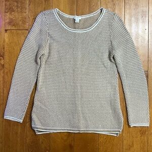 J. Crew Marino Wool Blend Scoop Neck Sweater Size MP Beige Preppy Academia Work